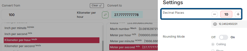 Customizable decimal precision