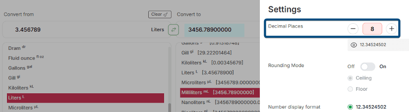 Adjustable decimal precision