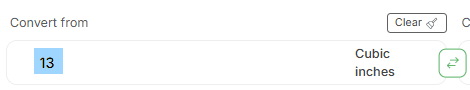 Enter the input value in cubic inches