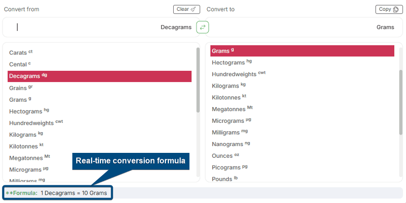 Choose the source and target weight units
