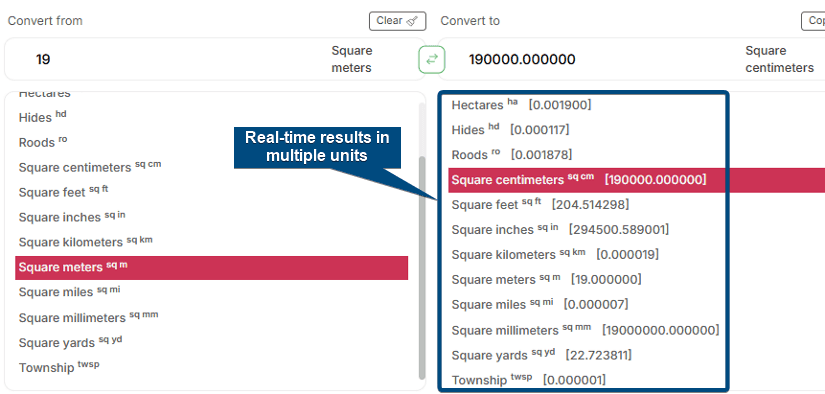 Real-time multi unit conversions