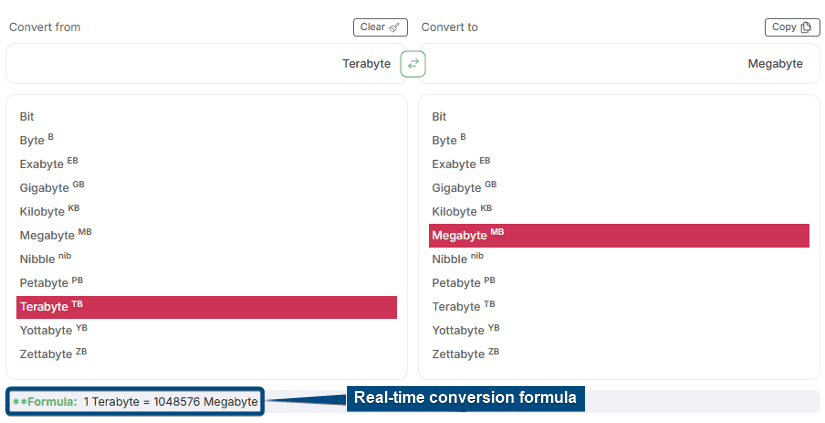 Select the source and target data storage units