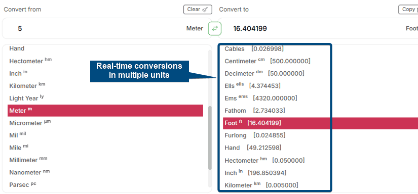 Real-time multi-unit conversions