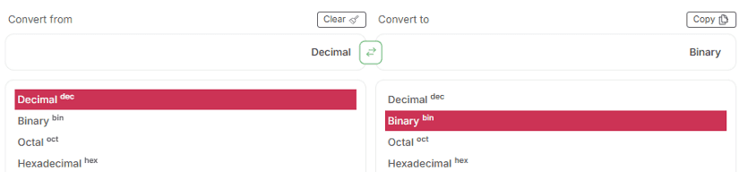 Select the source and target units