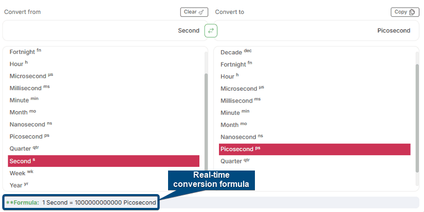 Select the source and target units