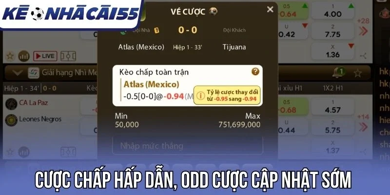 Cược chấp hấp dẫn, odd cược cập nhật sớm 